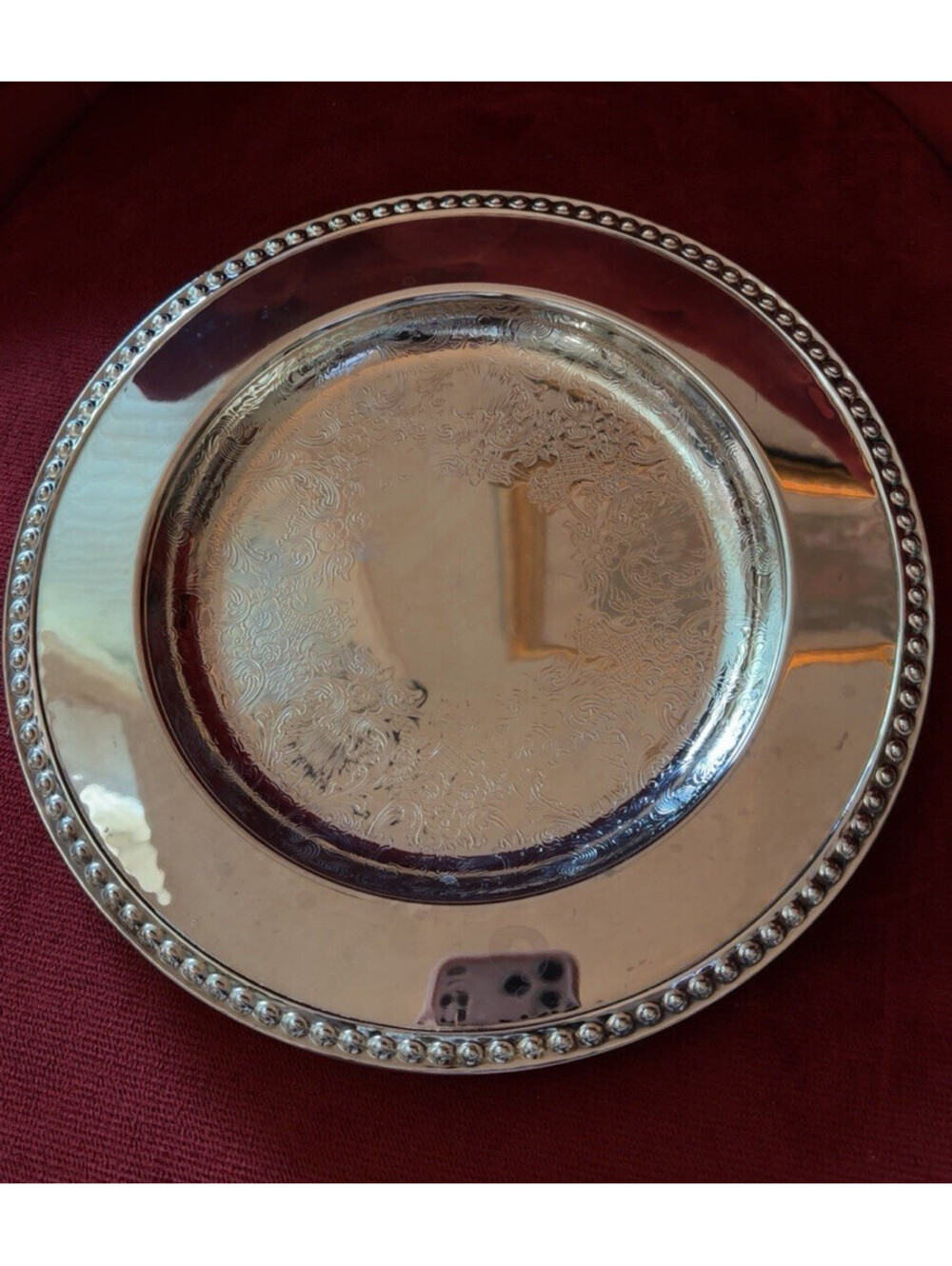 Wm. Rogers Silver Plate Plate Beaded Rim Silverplated Serving Plate